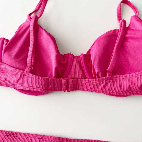 [Old Navy] Hot Pink Rib Knit Balconette Bikini Top Matching Bottoms Swimsuit XL - Picture 8 of 12